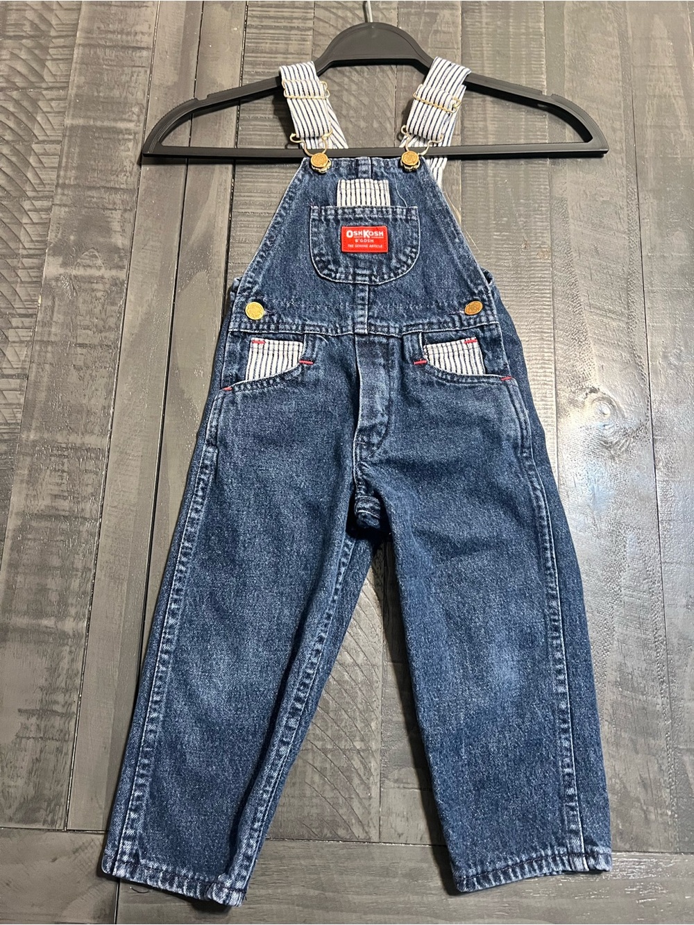 OshKosh B'gosh Indigo Denim Overalls with Striped Strap Detail